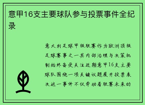 意甲16支主要球队参与投票事件全纪录