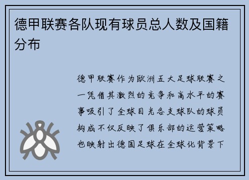 德甲联赛各队现有球员总人数及国籍分布